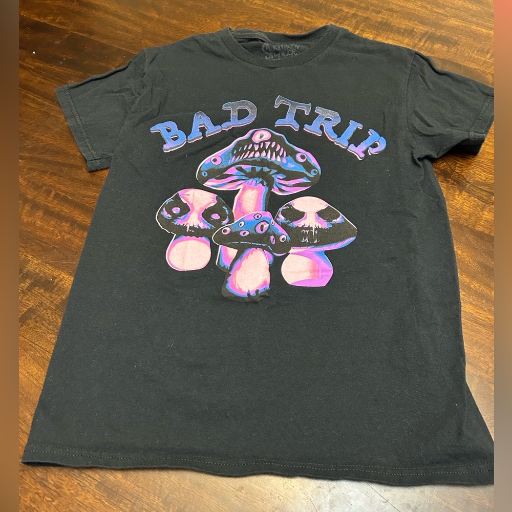 Spencer's Black Tee with Vibrant Mushroom Art
